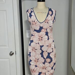 BCBGMAXAZRIA Floral Blue and PinK SLEEVELESS SWEATER DRESS, SIZE XS